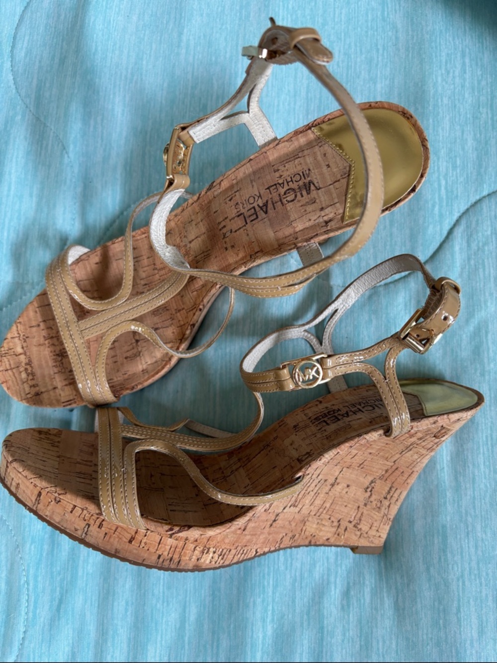 Michael Kors Gold-Tone Strappy Cork Wedge Sandals